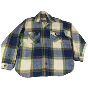 VTG Briarcliff CPO Wool Plaid Flannel Shirt Jacket M Austria Blue Green Cream 70